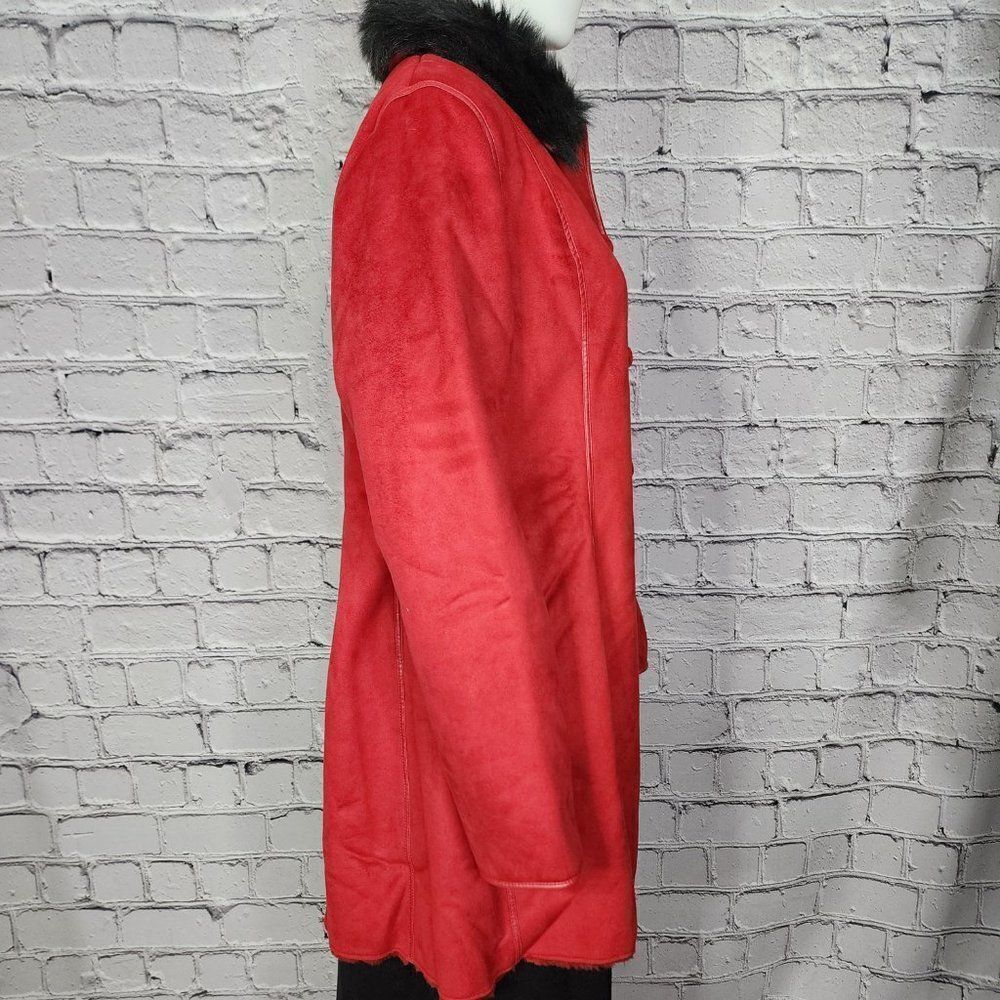Anne Klein Red Faux Fur Lined Coat with Faux Fur Collar, Women's Small NWT - Picture 3 of 10